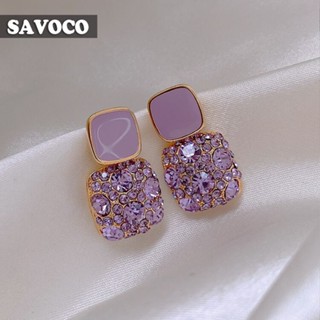 Savoco ต่างหูระย้า ประดับคริสตัล พลอยเทียม สีม่วง หลากสี เครื่องประดับแฟชั่น สําหรับผู้หญิง SE035