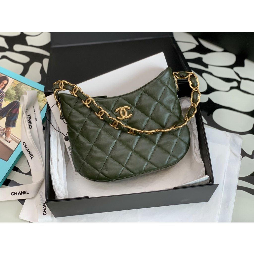 Chanel รูปแบบใหม่ แฟชั่น กระเป๋าโซ่ กระเป๋าแบรนด์เนมแท้ หนังแท้ ใต้รักแร้ hoboกระเป๋า กระเป๋าผู้หญิง