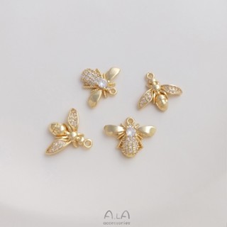 จี้สร้อยคอ สร้อยข้อมือ ต่างหู รูปผึ้ง ฝังเพทาย สีทอง 14K แฮนด์เมด diy