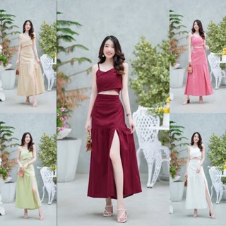 hbstation.shop เสื้อผ้าผู้หญิง ชุด Set 2 ชิ้น  สีครีม เขียว แดง ชมพู ขาว พร้อมส่ง