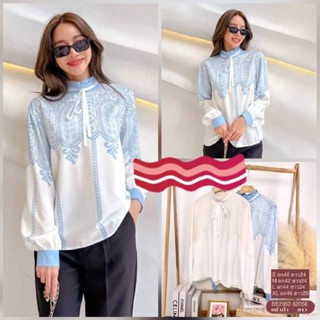 BS-001//เสื้อแขนยาว ผูกโบว์ สีฟ้า ไซต์ M XL มีสีให้เลือก 2 สีฟ้า  ครีม มือ1 พร้อมส่ง สวยมากๆจร้า