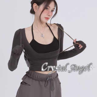 Crystal เสื้อครอป เสื้อแฟชั่นผู้หญิง y2k สีพื้น สําหรับผู้หญิง ใส่ไปคลับ ปาร์ตี้ 122603