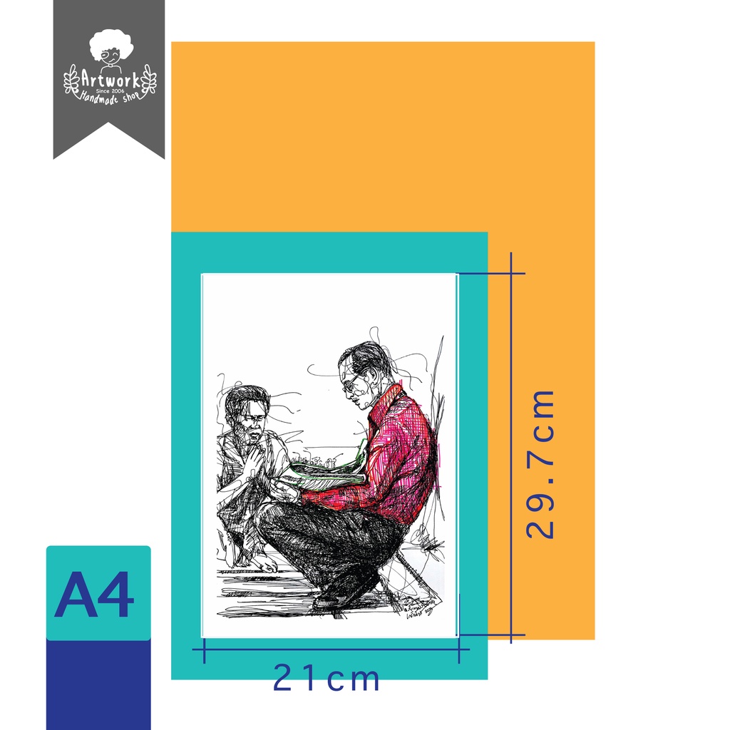 ภาพวาดในหลวง ร 9 เยี่ยมราษฎร์ LZ-K016  ภาพวาดลายเส้นปากกาหมึกซึม งานปริ้นท์เลเซอร์ - รูปที่ 6