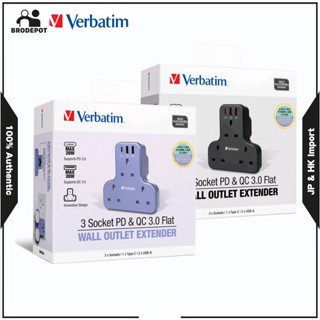 Verbatim Wall Outlet Extender Flat 3 Outlets PD &amp; QC3.0 / 3 Socket  Flat Wall Outlet Extender