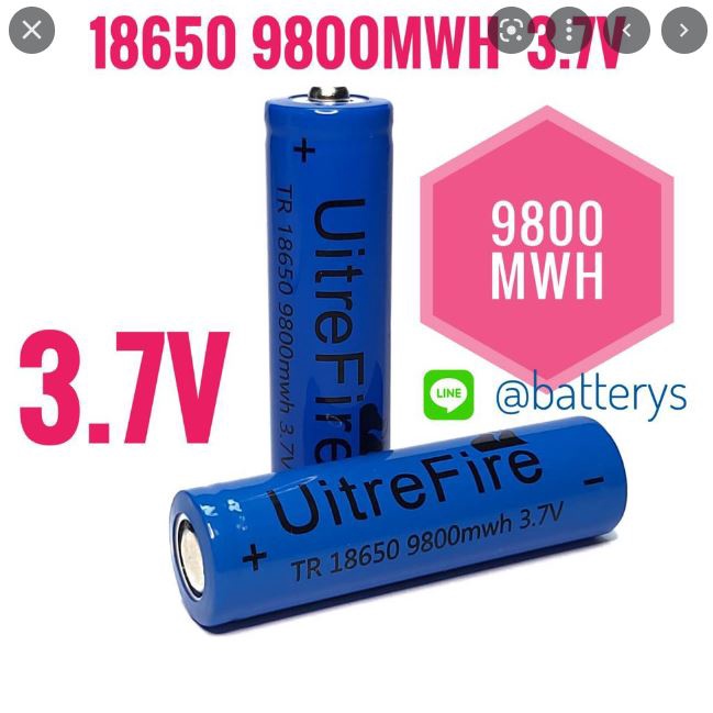 ถ่านชาร์จ UltraFire 18650 9800mAh 3.7v 1ก้อน (สีเหลือง/ฟ้า ตามล๊อตการผลิต)มีตัวเลือก จำนวนซื้อ