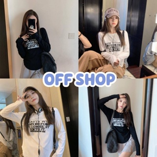 OFF SHOP พร้อมส่ง (OFF-M2905)  เสื้อไหมพรมแขนยาว คอกลมใส่สบาย สกีนข้างหน้าเก๋ๆ