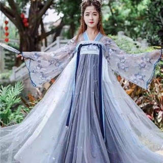 * ชุดจีนโบราณ * Hanfu ซุปเปอร์นางฟ้าต้นฉบับ Canghai Fu ชุด Hanfu แบบดั้งเดิมผู้หญิงปักลายเสื้อแขนใหญ่กระโปรงนางฟ้าหน้าอก