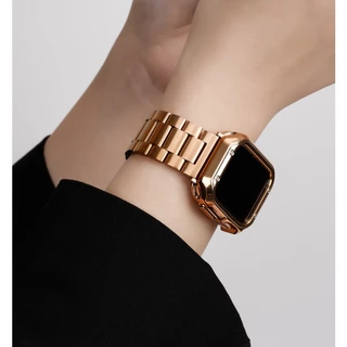 สายนาฬิกาข้อมือ สเตนเลส หรูหรา พร้อมเคส สําหรับ Strap Series 11 / 10 9 8 7 6 5 4 3 2 1 Watch SE SE2 Ultra Strap เคส i watch case ขนาด 41 45 มม. 49 มม. 40 44 มม. i watch สาย