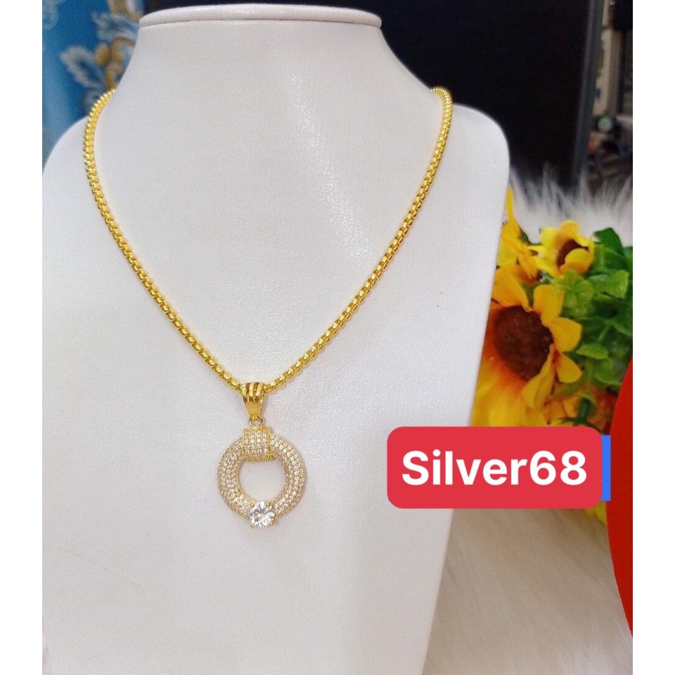 สร้อยคอผู้หญิงชุบทองแฟชั่นหรูหราพร้อมหมุดหินเต็ม.DTS1279+MTS0567