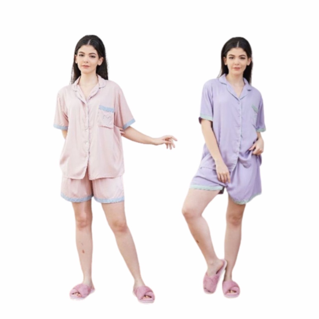 Greet RAYON HK SHORTS SET I GOODNITES - PAJAMA RAYON BASIC WITH LOVE PAJAMAS (SML)