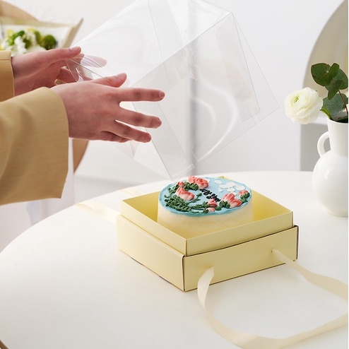กล่องเค้กแบบใส ฐานสีเหลืองพร้อมริบบิ้นหูหิ้ว ขนาด 1 ปอนด์ - รูปที่ 4