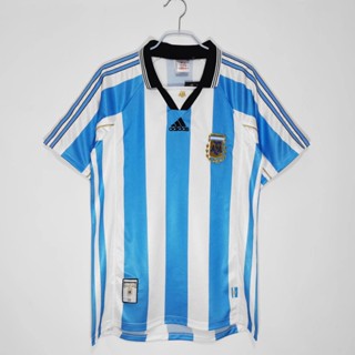 เสื้อกีฬาแขนสั้น ลายทีมชาติฟุตบอล Argentina 1998/99 ชุดเหย้า สไตล์เรโทร ไซซ์ S-XXL