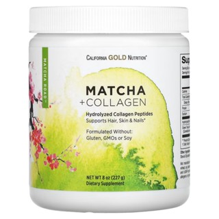 [พร้อมส่ง] นำเข้าจากอเมริกา ของแท้ 100% ผงชงสำเร็จ California Gold Nutrition, MATCHA ROAD, Matcha + Collagen (227 g)