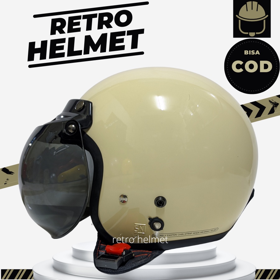 Bogo หมวกกันน็อคผู้หญิงหญิงชายผู้ใหญ่ Retro Classic Hijab Full คอแก้วแบนนูนธรรมดาครีม SNI Premium