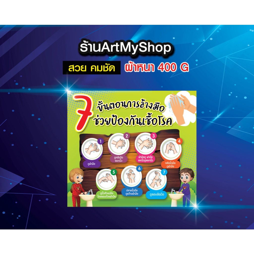ป้ายไวนิล ขั้นตอน ล้างมือ 7 ขั้นตอน ล้างมือ
