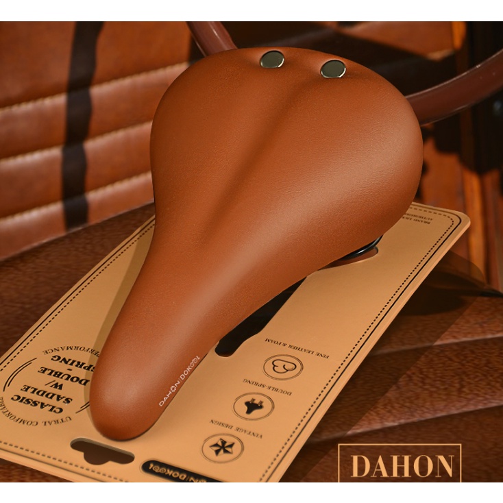 !!ส่งไว!!เบาะ Dahon สไตน์วินเทจ สีน้ำตาล มีสปริงซับแรงกระแทก