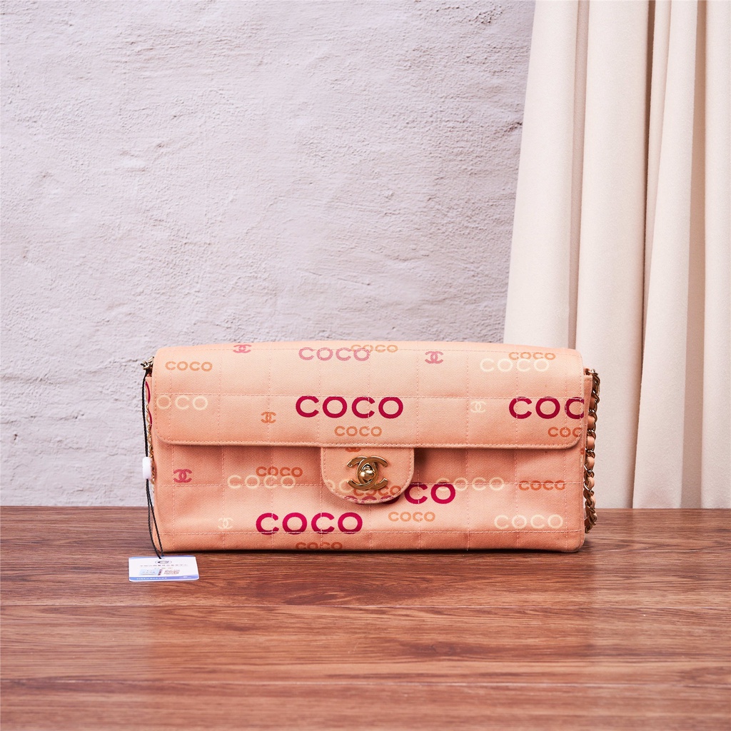 ❍✔กระเป๋าชาแนล Chanel ยุคกลาง coco French stick กระเป๋าโซ่ผ้าใบสีส้มสีชมพู