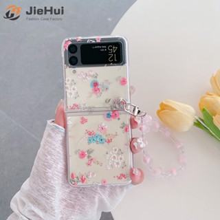 Jiehui เคสโทรศัพท์มือถือ ลายดอกไม้ ดอกเดซี่ มีสายคล้องข้อมือ แฟชั่น สําหรับ Samsung Z Flip4 Z Flip3