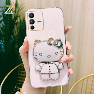 Zymello เคส VIVO V23 V25 V23E V25E V21 V20 V20 SE V19 V17 V15 V11i ผู้ถือกระจกแต่งหน้าแมวแฟชั่นเคสโทรศัพท์ซิลิโคนชุบไฟฟ้า