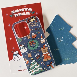 เคสสำหรับไอโฟน ลาย  - Santa bear พื้นหลัง Blue - Dual Guard เคสใส 2 ชั้น iPhone (ผลิตตามออร์เดอร์)