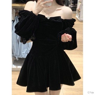 พร้อมส่ง🌱🤭2022 New French Temperament Black Dress One Shoulder Short Skirt