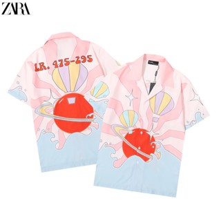 Za สตรีทแฟชั่น542354Ra เสื้อเชิ้ตแขนสั้น คอปก พิมพ์ลายลูกโป่งอากาศร้อน สไตล์โรแมนติก ลําลอง สําหรับผู้ชาย และผู้หญิง