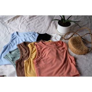 เสื้อครอปแขนกุดผ้าร่อง ราคาถูก