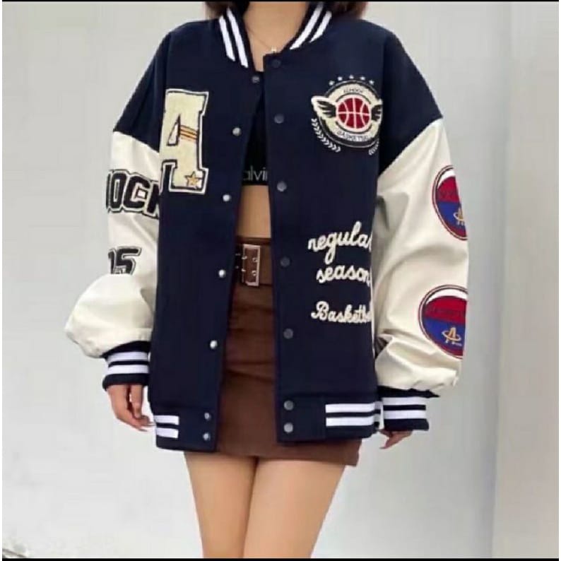 เสื้อแจ็คเก็ตผู้หญิง varsity / เบสบอลรอบล่าสุด / 3D A