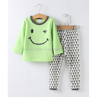 PJK-111 ชุดนอนเด็ก ผ้าหนาสีเขียว ลาย smile Size-100 (3-4Y)