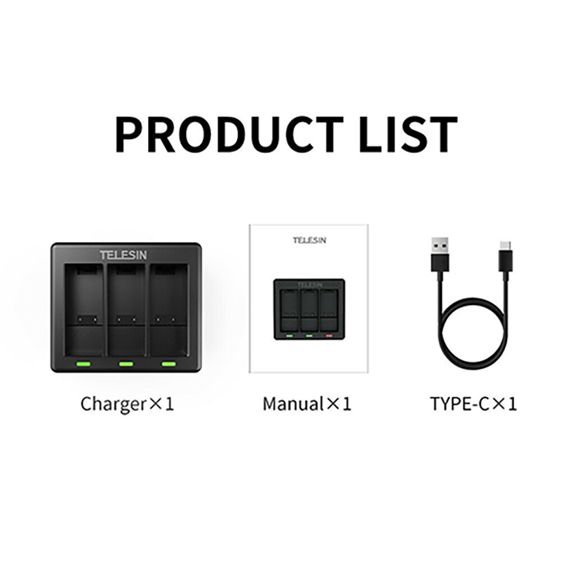 GoPro 12 / 11 / 10 / 9 Telesin Charger + Telesin Battery แท่นชาร์จ ที่ชาร์จ + แบตเตอร์รี่ ฟรีกล่องใส่แบต รับประกัน 1 ปี.