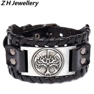 [Z H Jewelry] สร้อยข้อมือ หนัง สเตนเลส สไตล์ฮิปฮอป ร็อค เรโทร ไวกิ้ง เครื่องประดับแฟชั่นผู้ชาย