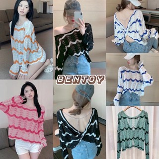 Bentoy(E241-1)เสื้อตาข่ายแขนยาว เว้าหลัง ดีเทลแต่งสายมุก เซ็กซี่