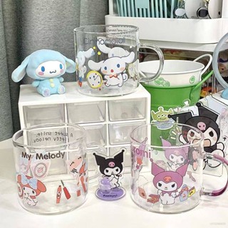 ถ้วยแก้วใส่นม ซีเรียล โยเกิร์ต พิมพ์ลายการ์ตูน Cinnamoroll Kuromi Melody สามารถอุ่นร้อนได้ สําหรับเตาอบไมโครเวฟ