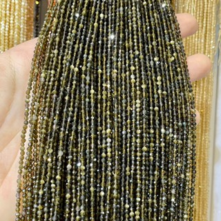 ออปซิเดียน สีทอง Golden Obsidian 2 mm เจีย เส้นยาว