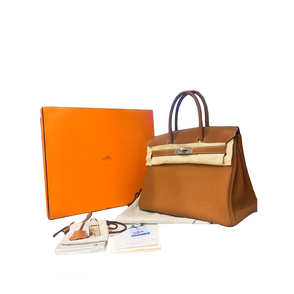 ✈☂✔Hermes Hermes Birkin Bag Ladies Brown Portable Platinum Bag กระเป๋าช้อปปิ้งหนังแท้