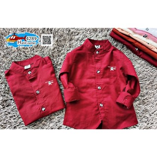 HC เสื้อเชิ้ตเด็ก แขนยาว สีแดงไวน์ คอจีน ใส่แล้วหล่อ สินค้าคุณภาพครับ Kid shirt red wine color  By TJElleshop