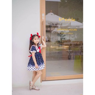 เดรสลายเชิงโบว์  แถมกิ๊บชุดละคู่ ป้ายLittlebee🐝