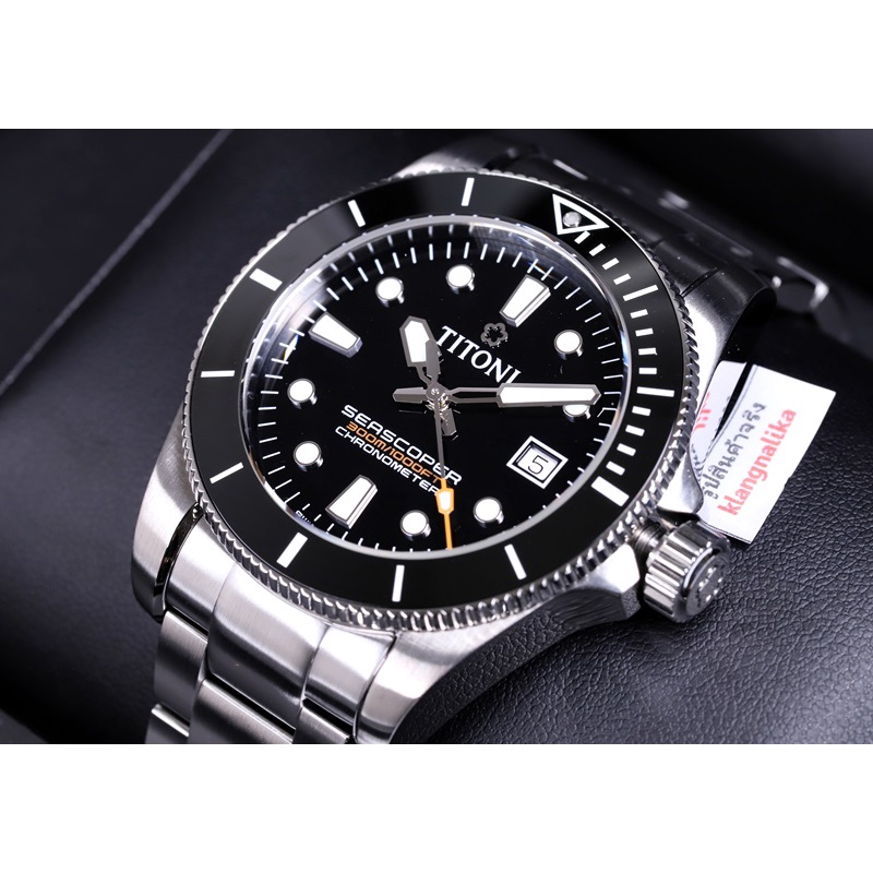 ( ในเซ็ตมีสายยางของแท้แถม )นาฬิกา TITONI Seascoper 300 Chronometer รุ่น 83300 S-BK-702