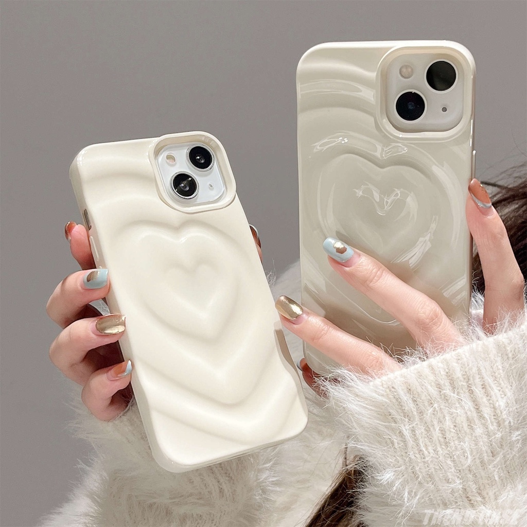 เคสโทรศัพท์มือถือแบบนิ่ม กันกระแทก ลายหัวใจน่ารัก สีขาว สไตล์เกาหลี สําหรับ iPhone 14 13 12 11 Pro Max X XS XR