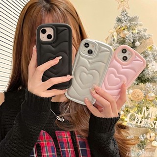 เคสโทรศัพท์มือถือแบบนิ่ม กันกระแทก ลายหัวใจ 3D เรียบง่าย หรูหรา สําหรับ iPhone 14 13 11 12 Pro Max 14Pro