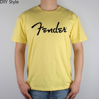 [COD] {พร้อมส่ง} เสื้อยืดผ้าฝ้าย 100% พิมพ์ลายกีตาร์ Fender Guitars Lycra สีเหลือง พลัสไซซ์ แฟชั่นผู้ชาย ไซซ์ XS-6X