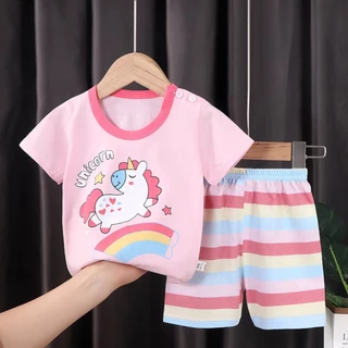ชุดเซ็ทเด็กชาย-เด็กหญิง ดีไซน์การ์ตูนลายทาง ชุดเซ็ทเด็ก 2 ชิ้น เสื้อแขนสั้นคอกลมพร้อมกางเกงขาสั้น ผ้านุ่มใส่สบายมาก