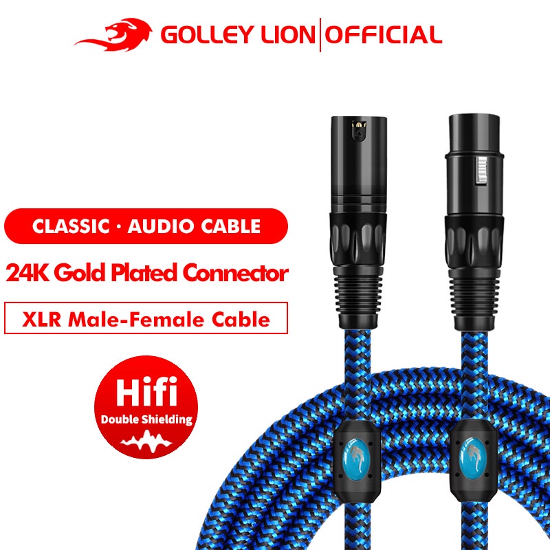 Golley Lion สายเคเบิ้ลเสียง 3-Pin Xlr Male To Female สําหรับไมโครโฟนสีแดงสีขาวสีน้ําเงิน 22AWG
