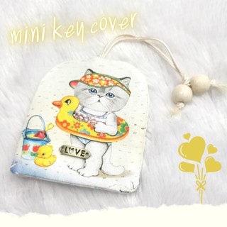 mini Key cover HANDMADE ที่เก็บกุญแจ ลายแมวว่ายน้ำ