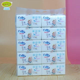 Cello เซลโล ทิชชู่ กระดาษเช็ดหน้า หนานุ่มไร้ฝุ่น ทิชชู่หนา4ชั้น 1ห่อ 344 แผ่น 10ห่อ/แพ็ค