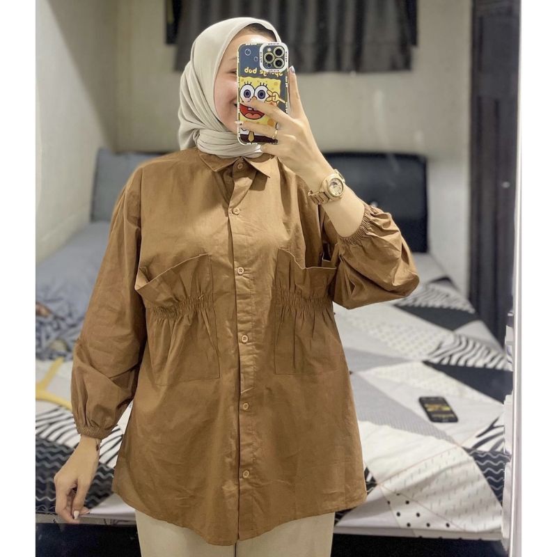 Katun KEMEJA Cantika TOP-NAARA SHIRT///Drawstring pocket cotton SHIRT/