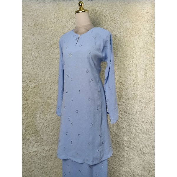 Baju Kurung Pesak Riau Baby Blue Liquid Blue นูน Katip GoldLine Songket รูปแบบ XS -XXXL