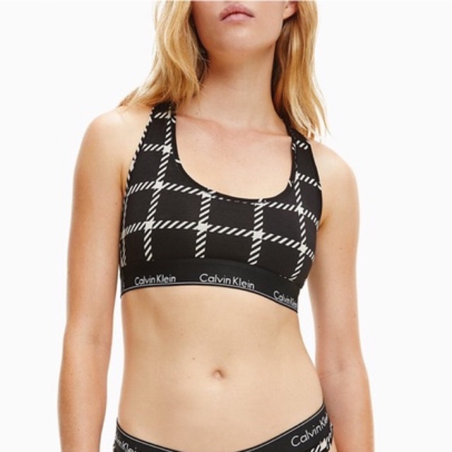 ของแท้(💯) สปอร์ตบรา CK Calvin Klein Modern Cotton Plaid Sport Bra