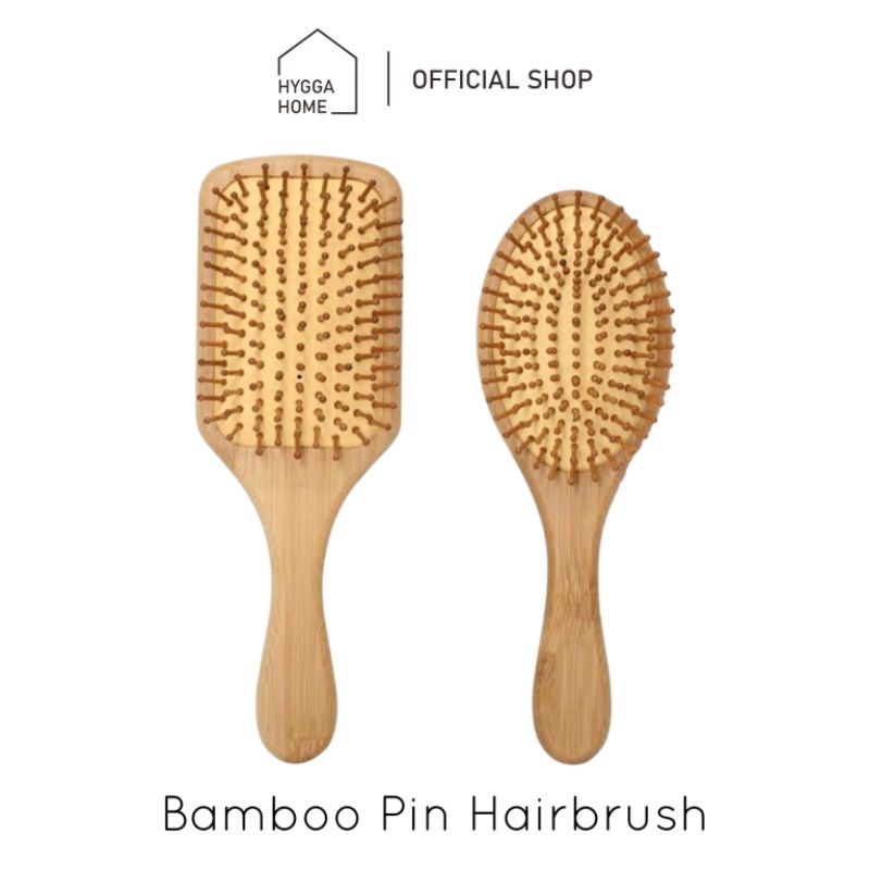 Hygga Home Aesthetic Bamboo Comb with Anti-Static Cushion/Bamboo Pin Hairbrush