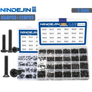 Nindejin ชุดสกรูหัวแบน เหล็กคาร์บอน หัวกลม ขนาดเล็ก M1.4-M3 สําหรับคอมพิวเตอร์ แล็ปท็อป 720 ชิ้น 650 ชิ้น